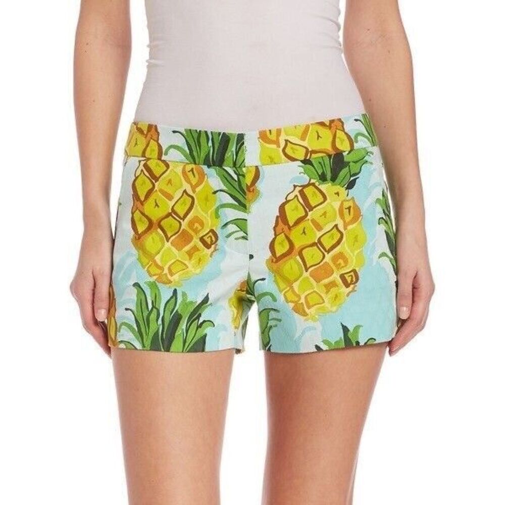 Trina Turk Yellow Pineapple Print Shorts on Light Blue